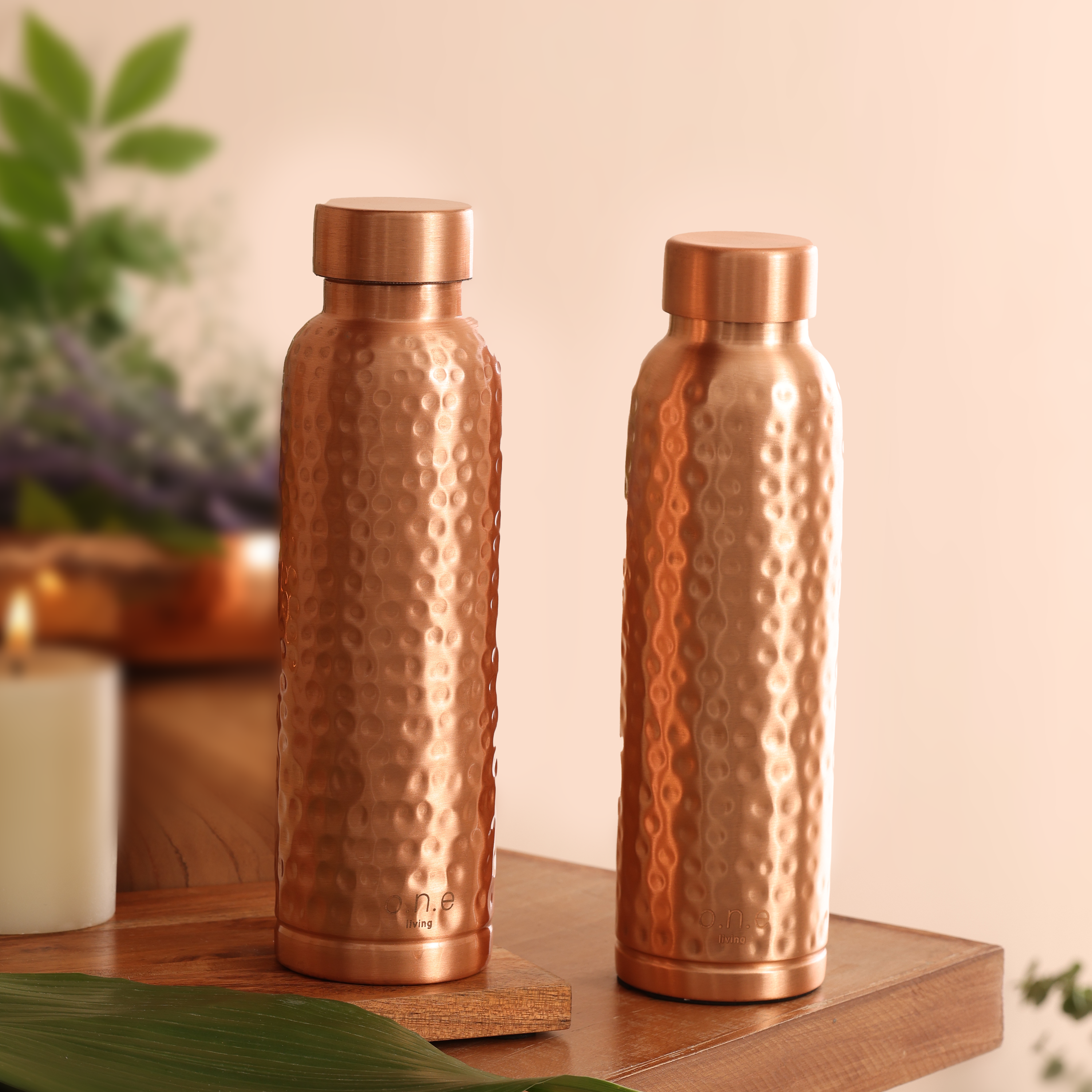 Copper Water Bottles | Set of 2 | 1 L | Hammered | BPA Free