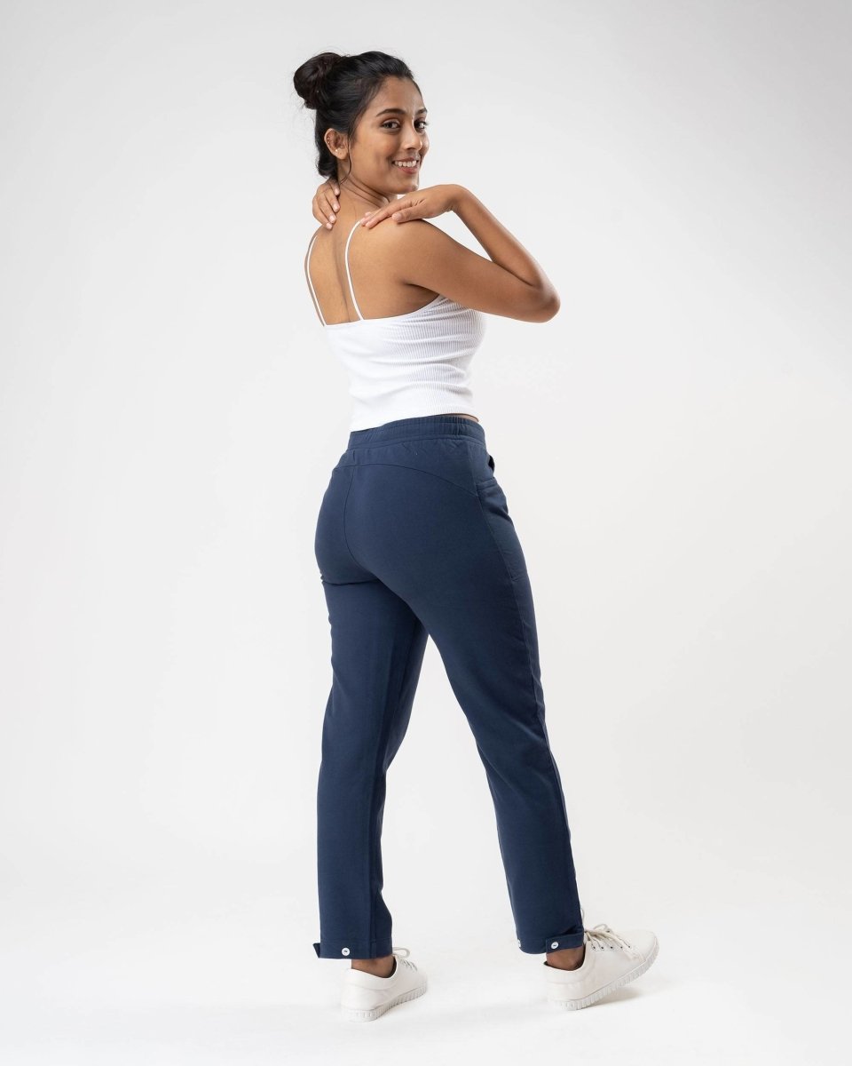 100% Organic Cotton Blue Regular Fit Athleisure Pant for Women