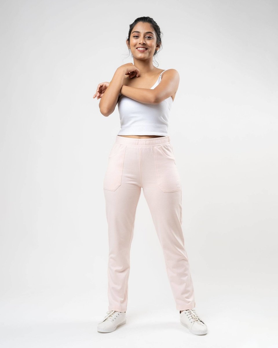 100% Organic Cotton Pink Regular Fit Athleisure Pant for Women