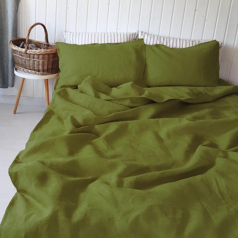 100% Pure Linen Moss Green Luxury Bedsheet Set