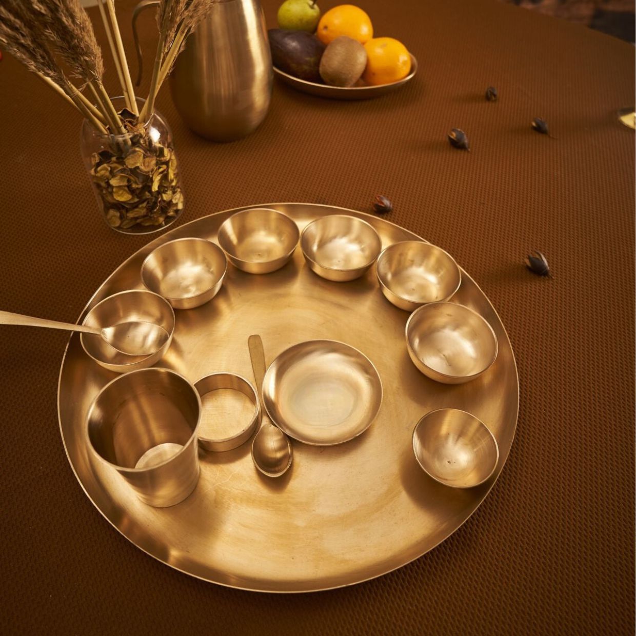 Original Kansa Bronze Rajwadi Thali Set - 13 Pcs