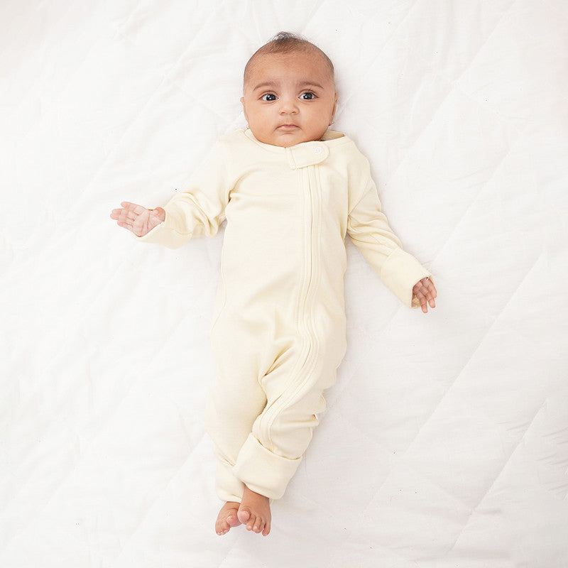 Bamboo Cotton Sleepsuit for Kids | Solid Printed | Full Sleeve | Yellow