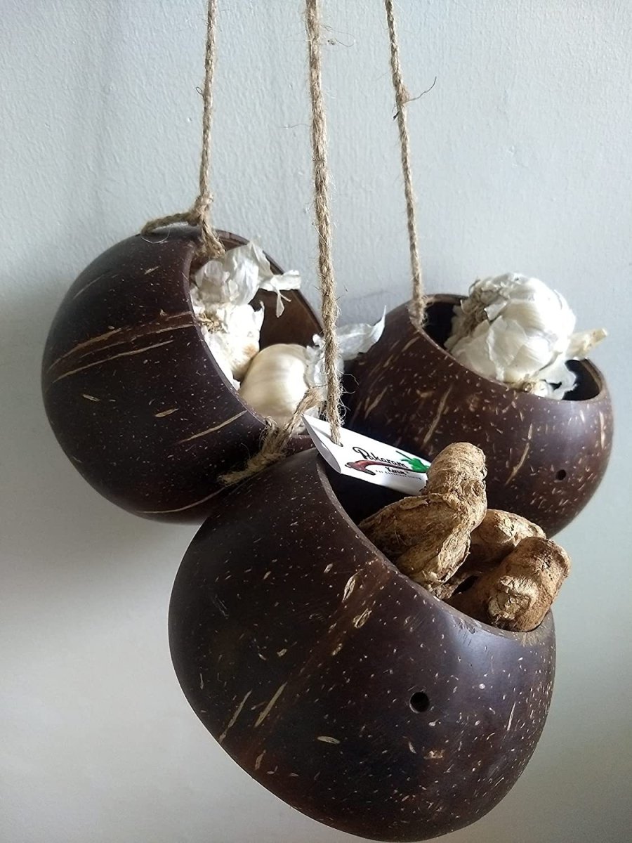 3 Coconut shell bowls with Jute thread for storage