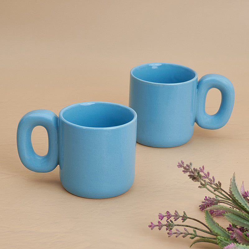 Ceramic Modern Mug | Mid Century | 600 ml | Glossy Blue | Set of 2