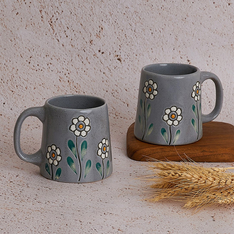 Ceramic Bloom Mug | 500 ml | Grey | Set of 2