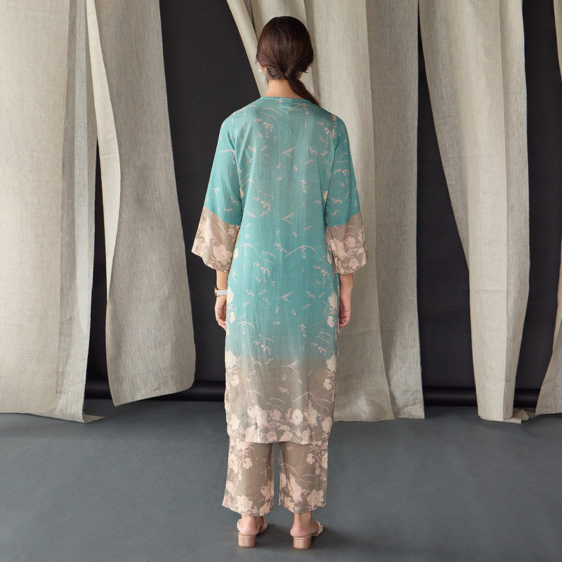 Tencel Kurta Set For Women | Kurta & Pant | Floral Print | Blue