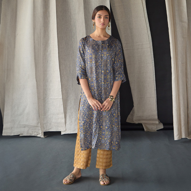 Tencel Ajrakh Kurta For Women | Printed | Grey