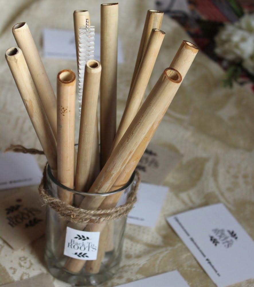 Bamboo Straw | Eco Friendly, Natural &amp; Handmade | Pack of 10 + Cleaner - Back To Roots