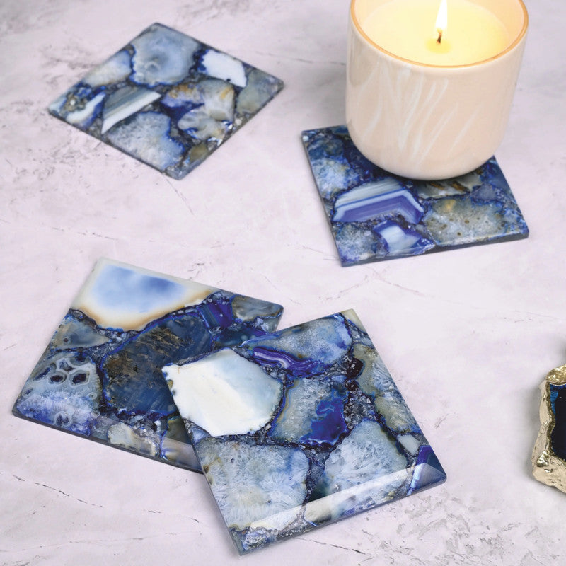 Blue Agate Coaster | Polished Edges | Set of 4