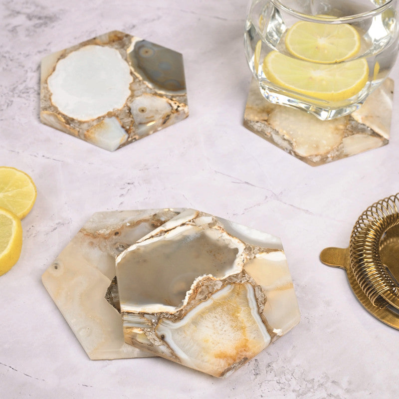 Agate Hexagonal Coaster Set | Polished Edges | Brown | Set of 4