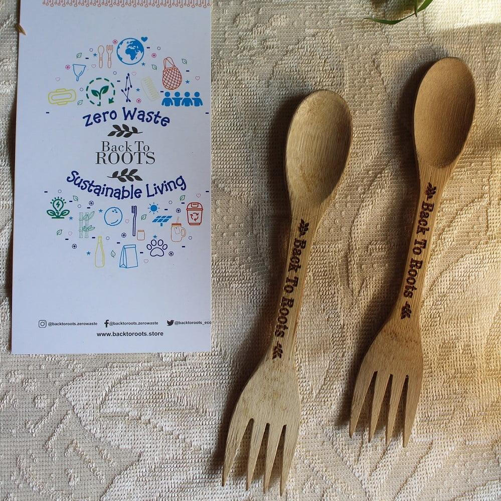 Bamboo Spork | Eco Friendly, Natural &amp; Handmade | Set of 2 - Back To Roots