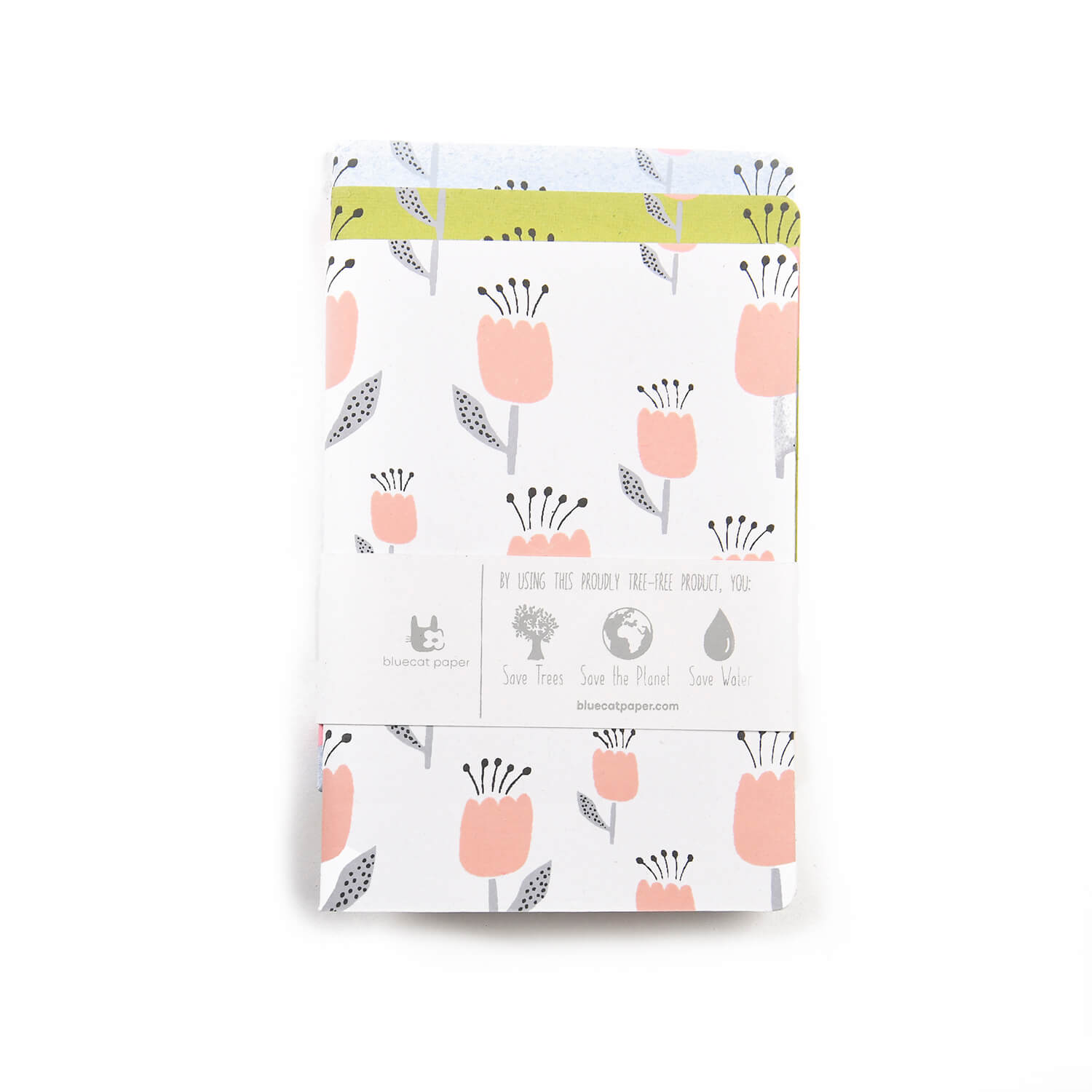 Handprinted Stationery – A6 Floral Notebooks (Pack of 3) Handmade Notebooks with Plain, Dots and Grid pages