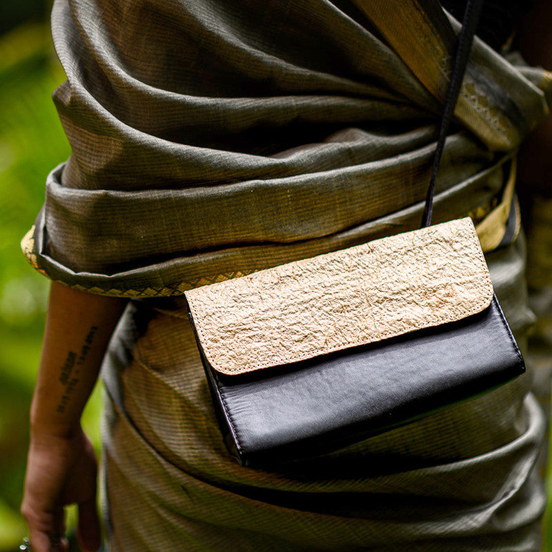 Coconut Leather Sling Bag | Black & Beige