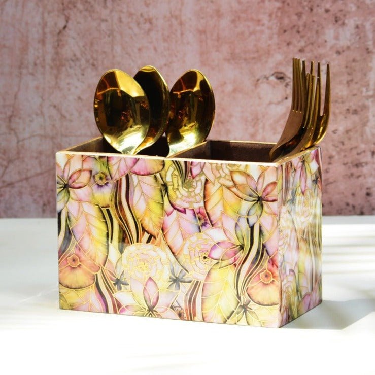 Abstract Floral MDF Cutlery Holder