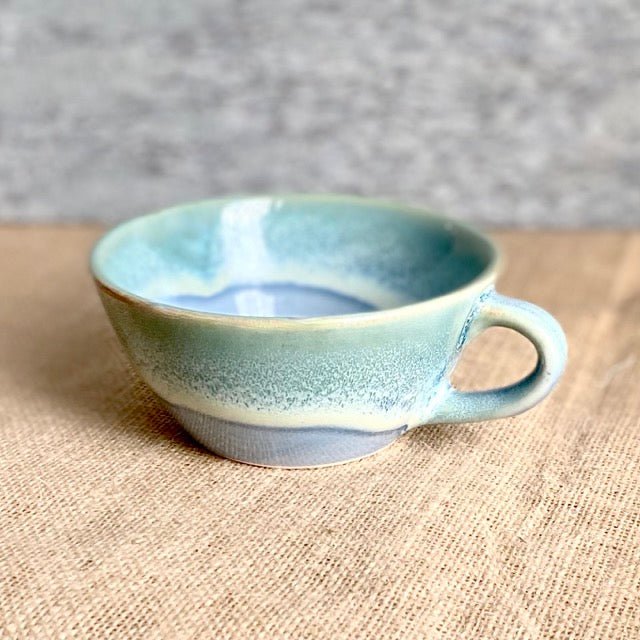 Alsaahil Mug | Light Blue and Light Green | Hand glazed | Microwave Proof