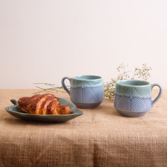 Alsaahil Mug | Light Blue and Light Green | Hand glazed | Microwave Proof