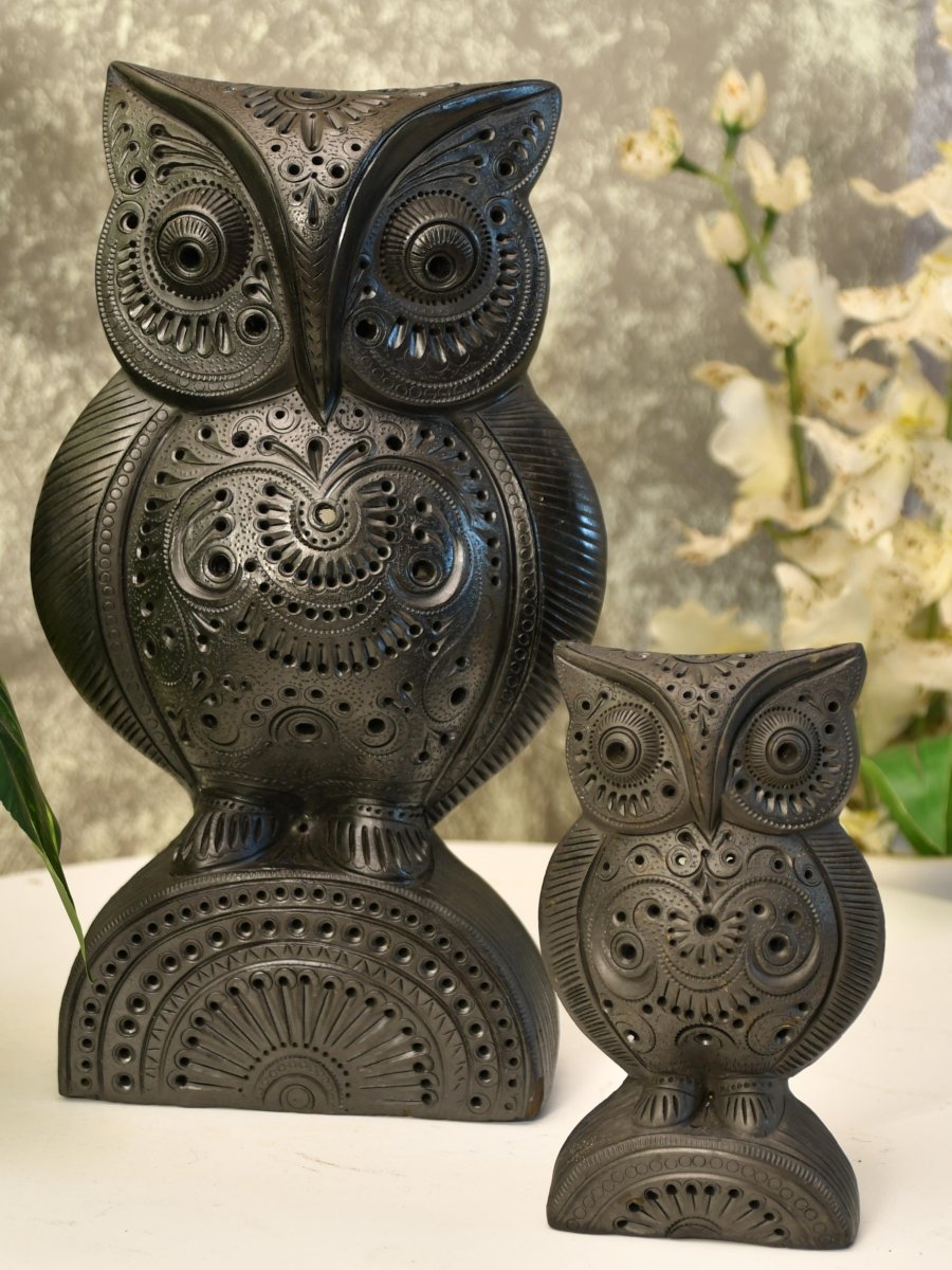 Artisan Black Terracotta Big Owl Tabletop Decor