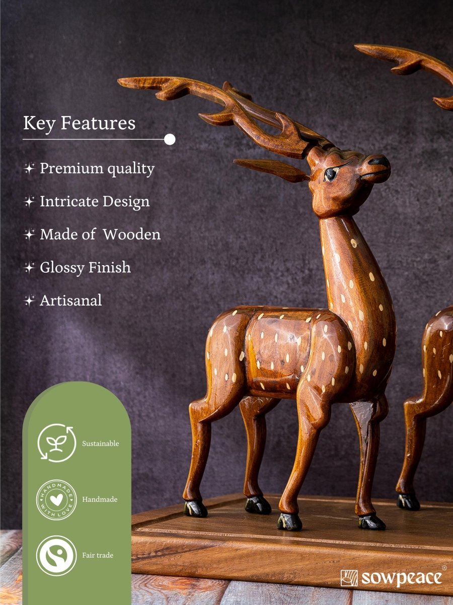 Artisan Wooden Deer Set: Exquisite Home Decor