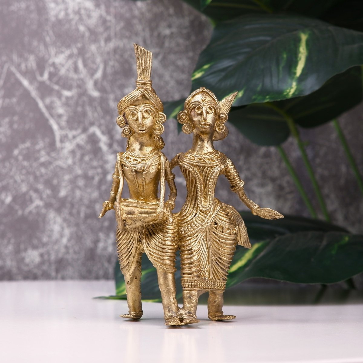 Dhokra Tribal Couple with Dhol Tabletop Decor-0