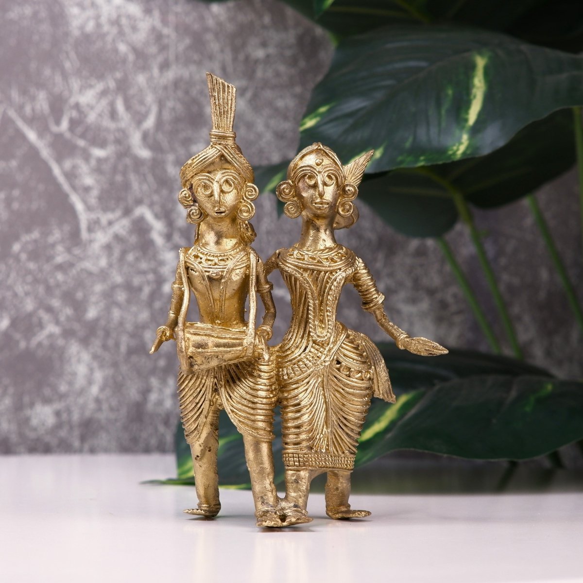 Dhokra Tribal Couple with Dhol Tabletop Decor-1