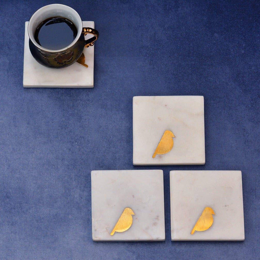 Birdie Brass Marble Inlay Coasters (Set of 4)