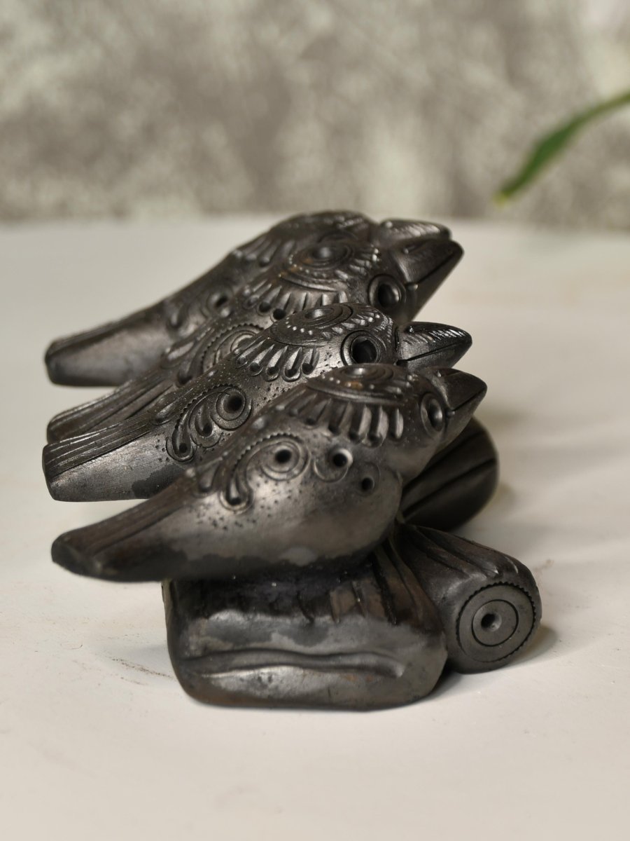 Black Terracotta Birds on Branch Tabletop Decor