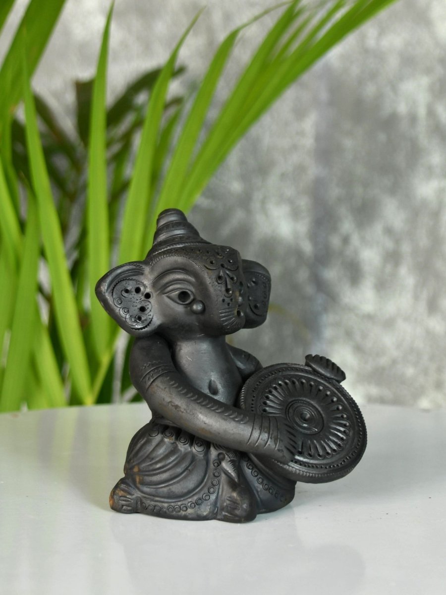 Black Terracotta Ganesh: Dafli Tabletop Decor