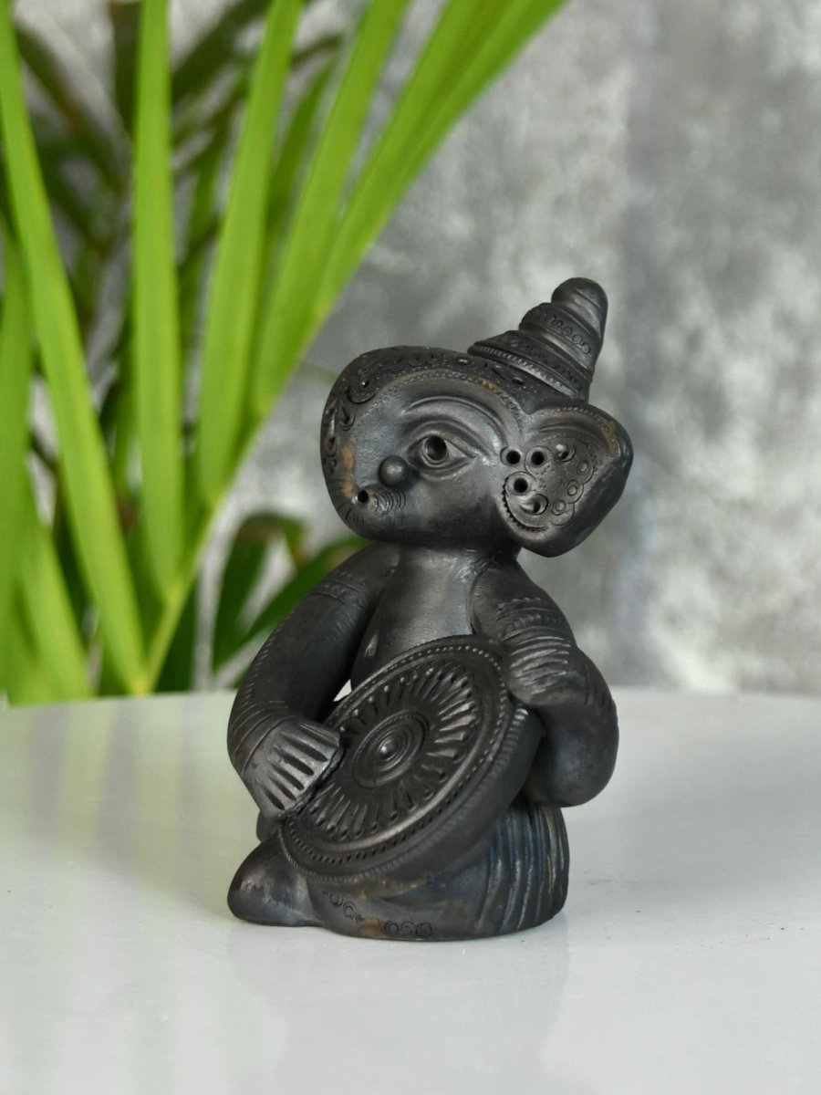 Black Terracotta Ganesh: Dafli Tabletop Decor