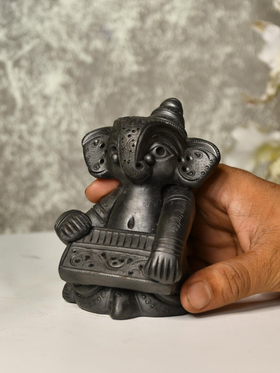 Black Terracotta Ganesh: Harmonium Tabletop Decor