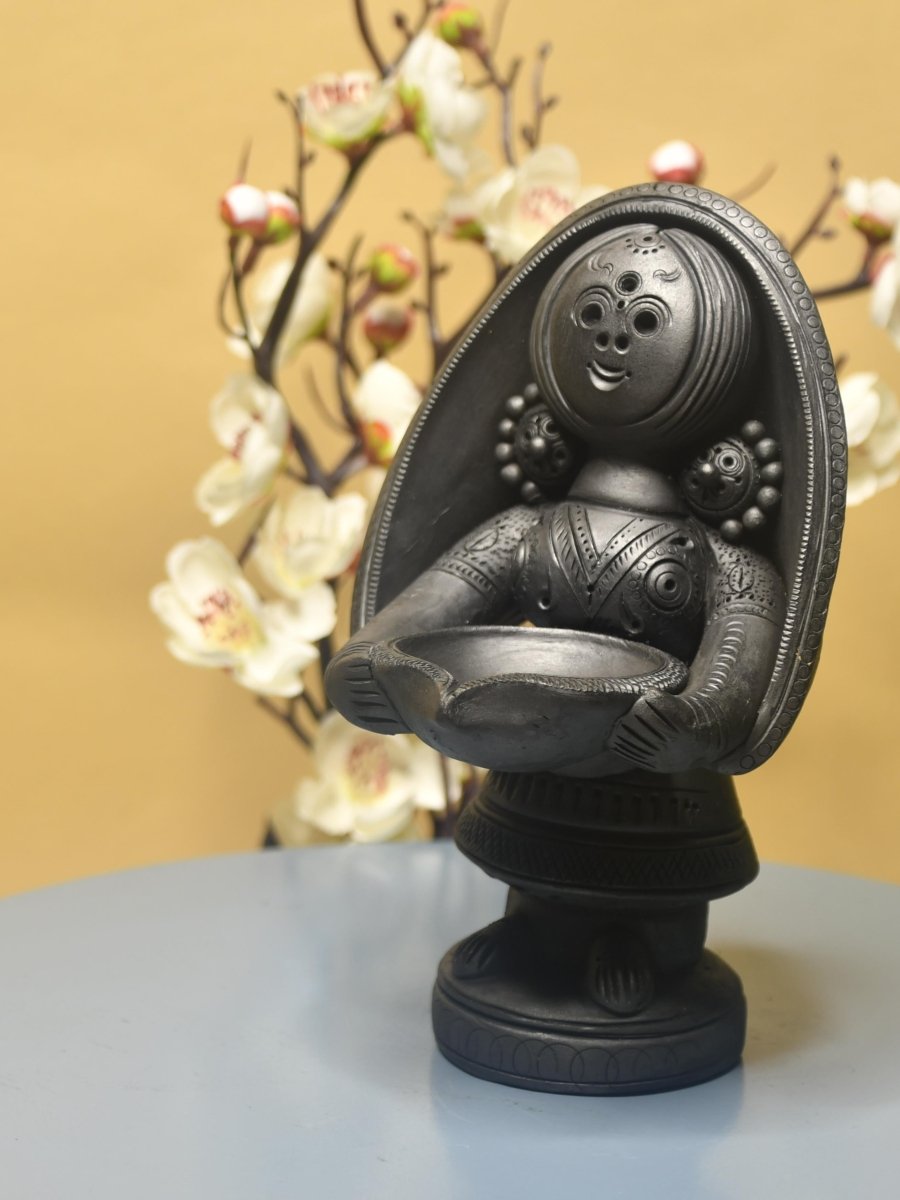 Black Terracotta Women with Diya Home Decor Masterpiece