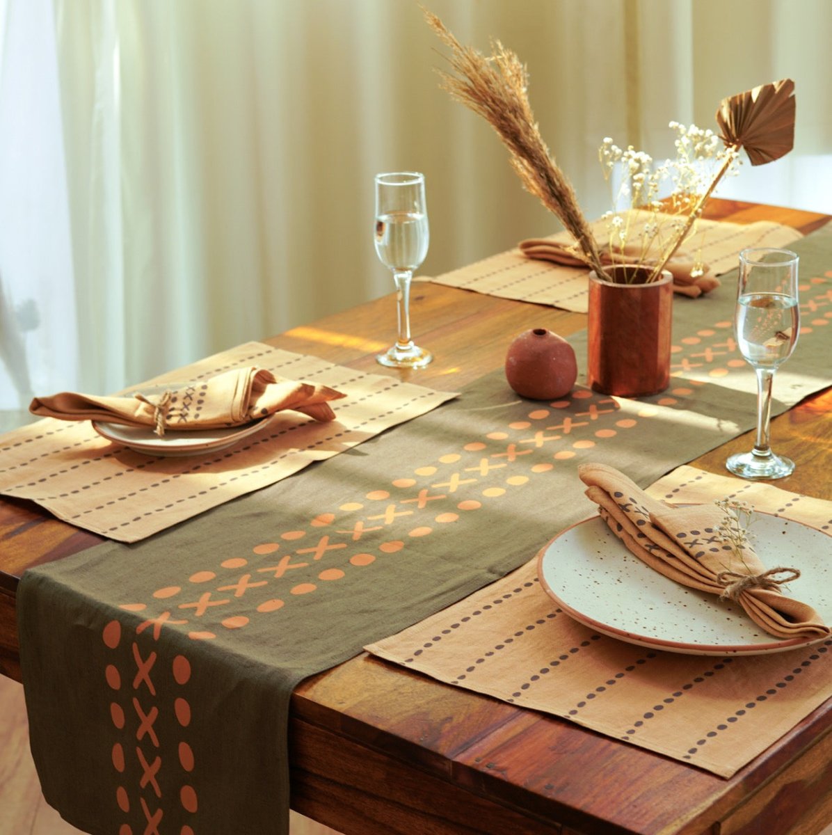 Block Printed Table Runner - Kaincha | Pure Hemp