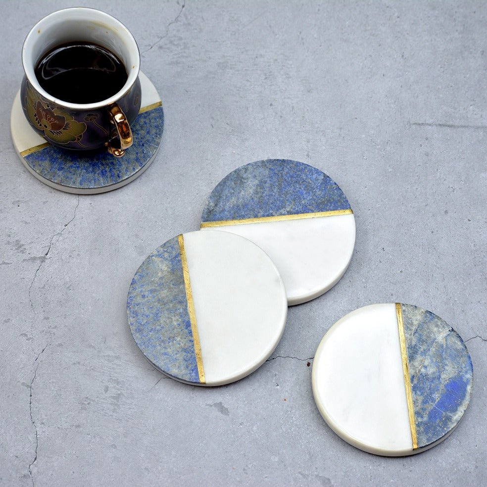 Blue & White Brass Inlay Coasters (Set of 4)