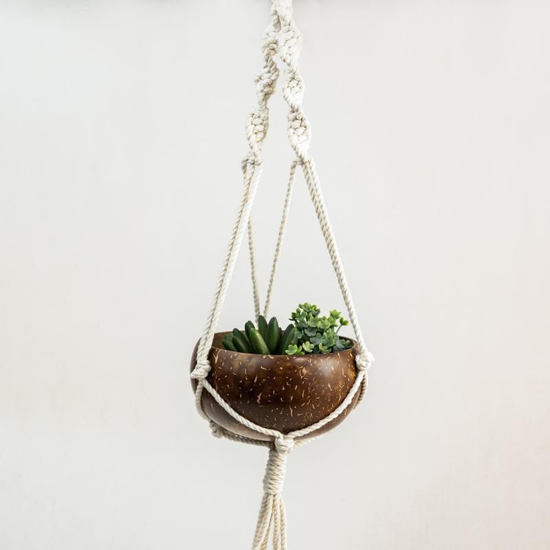 Coconut Shell Macrame Plant Hanger for Indoor & Out door