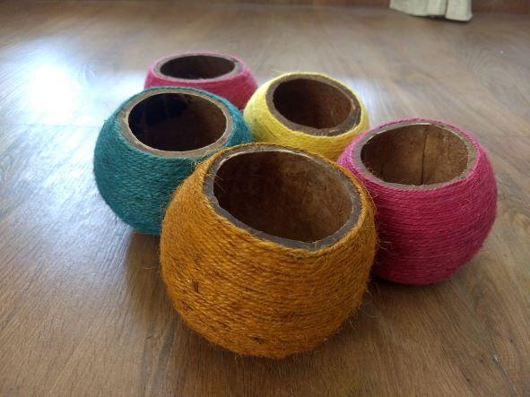 Coconut Shell Planter woven with Jute thread