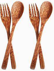 Coconut Wood Spoon & Fork 2 Spoon + 2 Fork Eco Friendly, Natural & Handmade