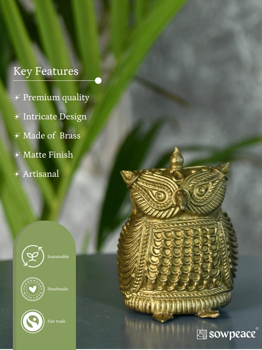 Dhokra Owl Brass Tabletop: Artisan Home Decor Masterpiece