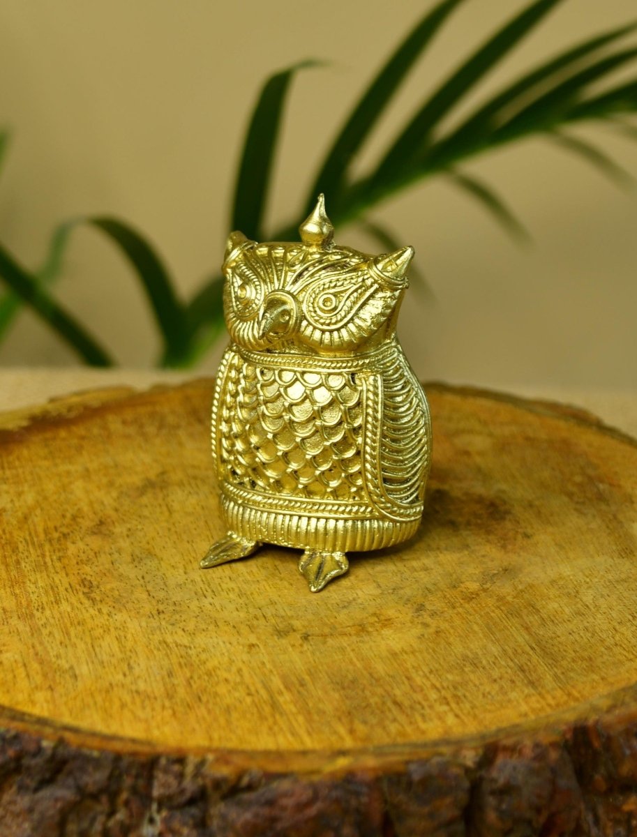 Dhokra Owl Brass Tabletop: Artisan Home Decor Masterpiece