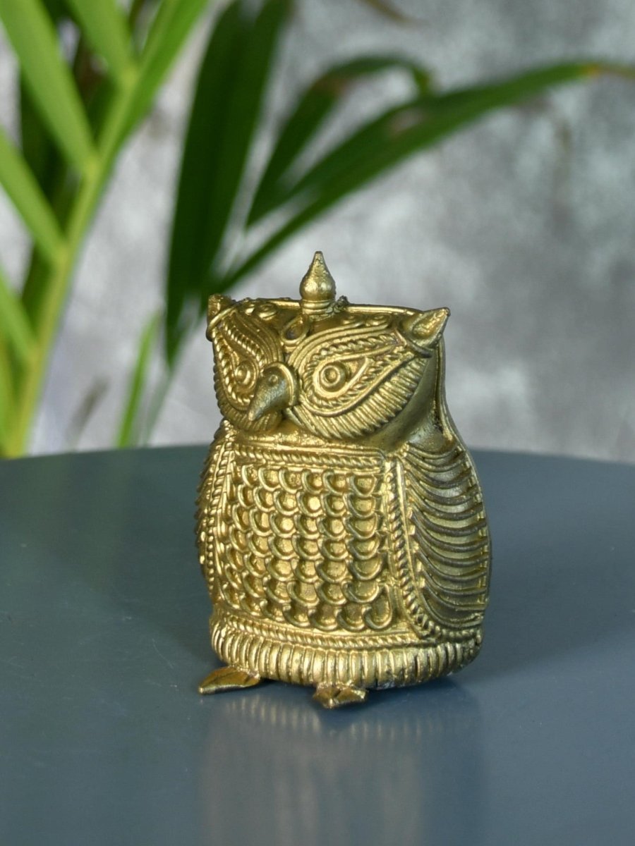 Dhokra Owl Brass Tabletop: Artisan Home Decor Masterpiece