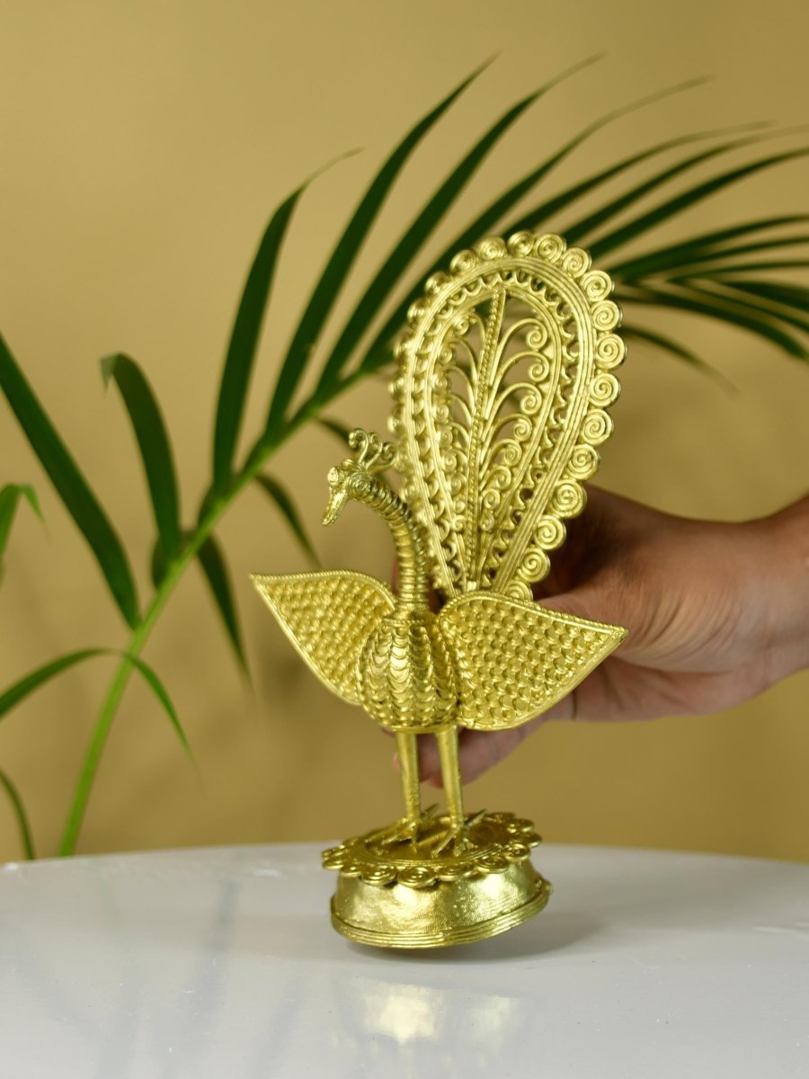 Dhokra Peacock: Artisan Brass Tabletop Elegance