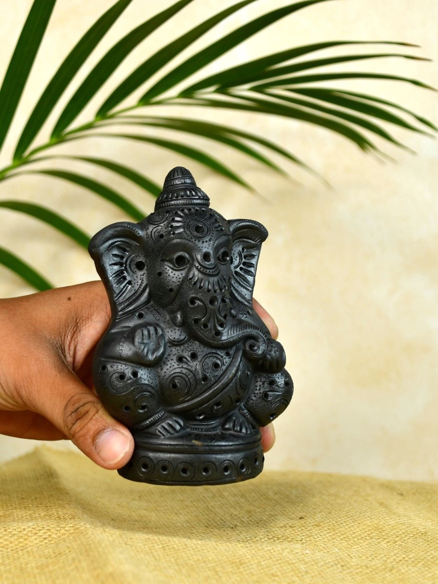 Divine Blessing: Unique Black Terracotta Ganesh Home Decor