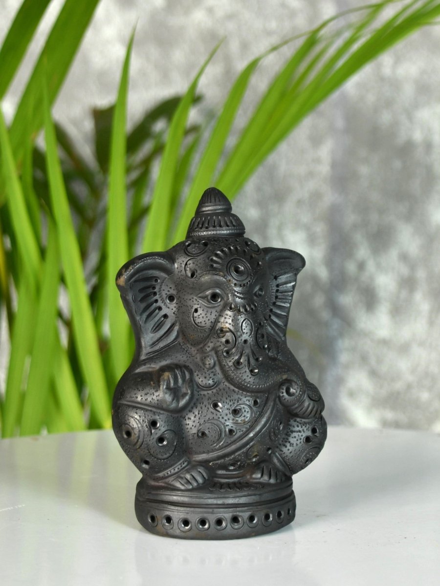 Divine Blessing: Unique Black Terracotta Ganesh Home Decor