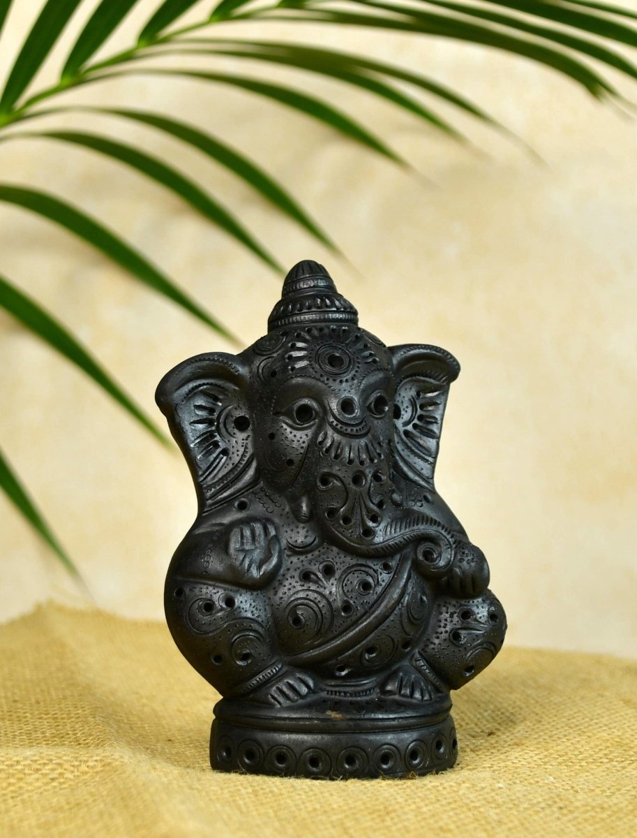 Divine Blessing: Unique Black Terracotta Ganesh Home Decor