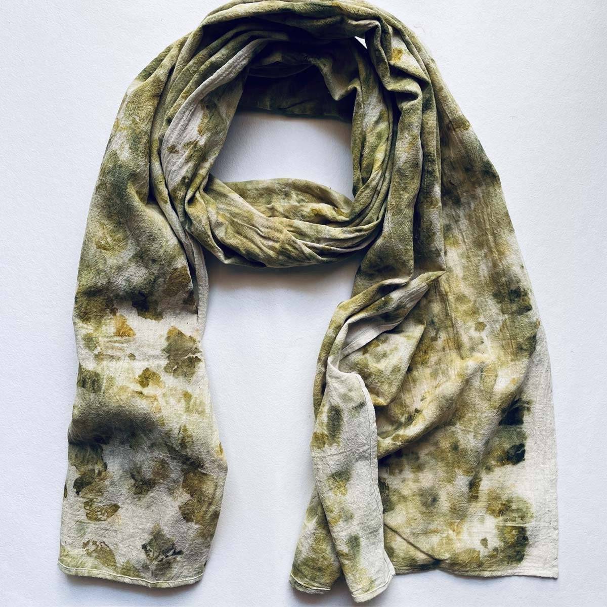 Eco-printed Kala Cotton Stole -  Off white with green