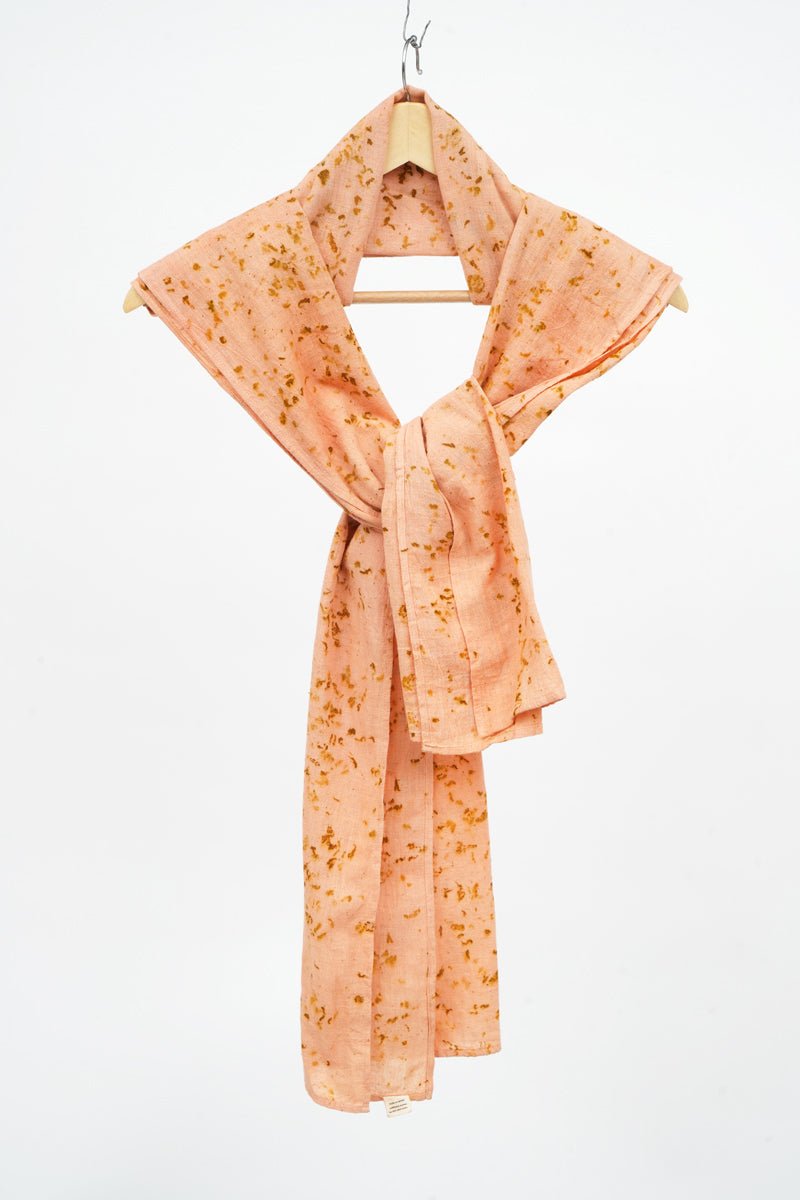 Eco-printed Kala Cotton Stole -  Peach with Yellow