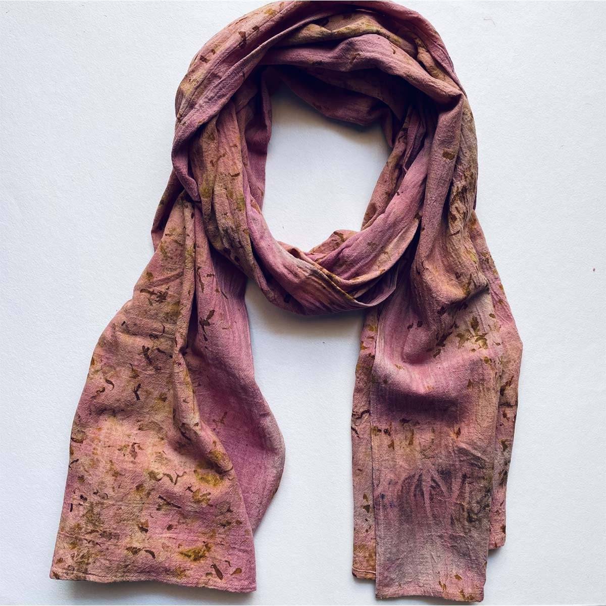 Eco-printed Kala Cotton Stole -  Pink with Yellow