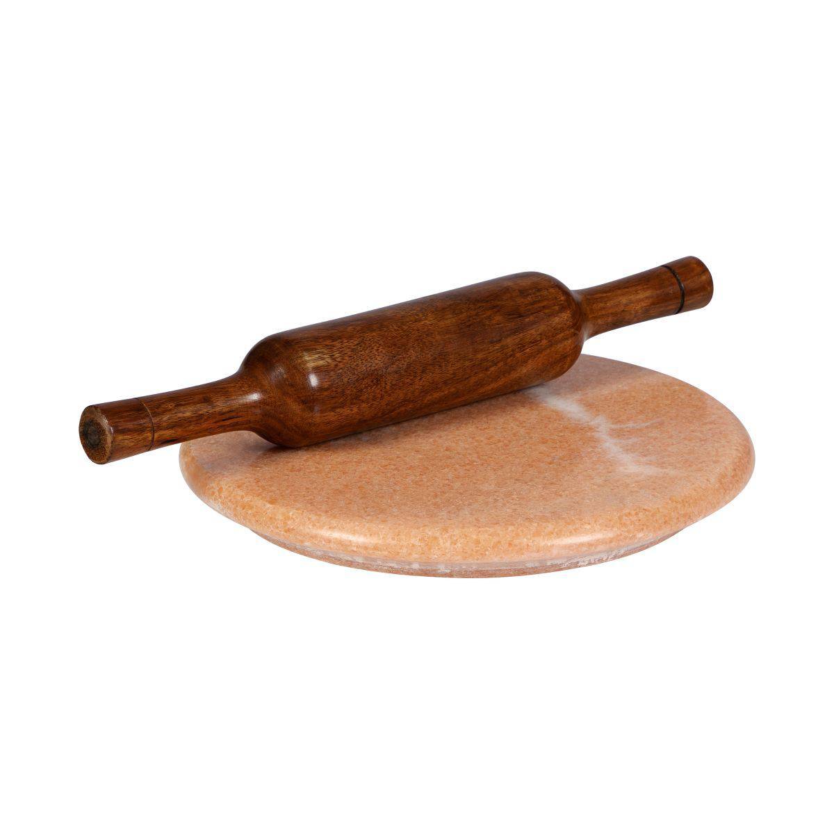 Flamingo Pink Chakla Belan/Rolling Board & Pin Set - 9" Marble