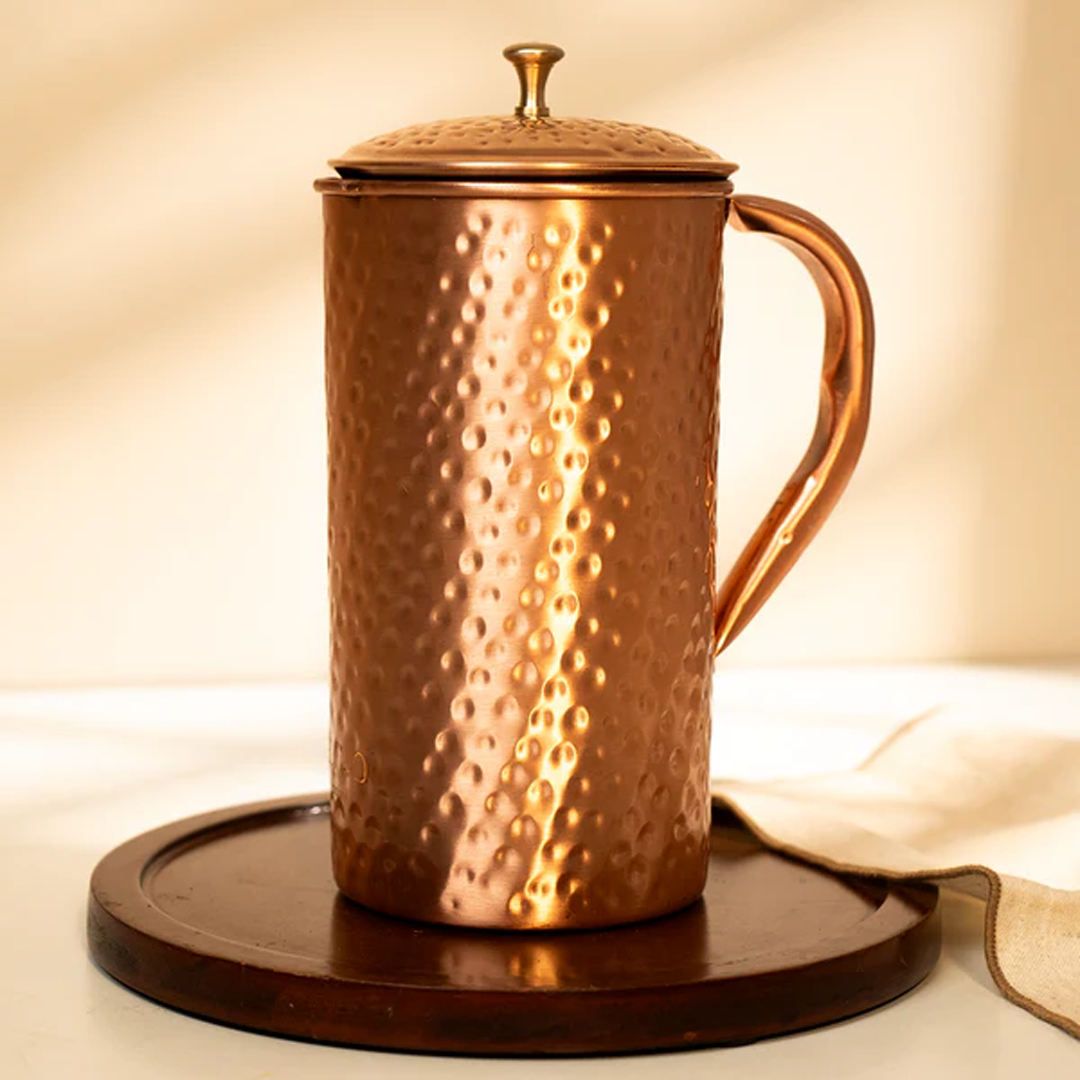 Pure Copper Jug with Lid | Hammered | Improves Digestion | 1.5 L