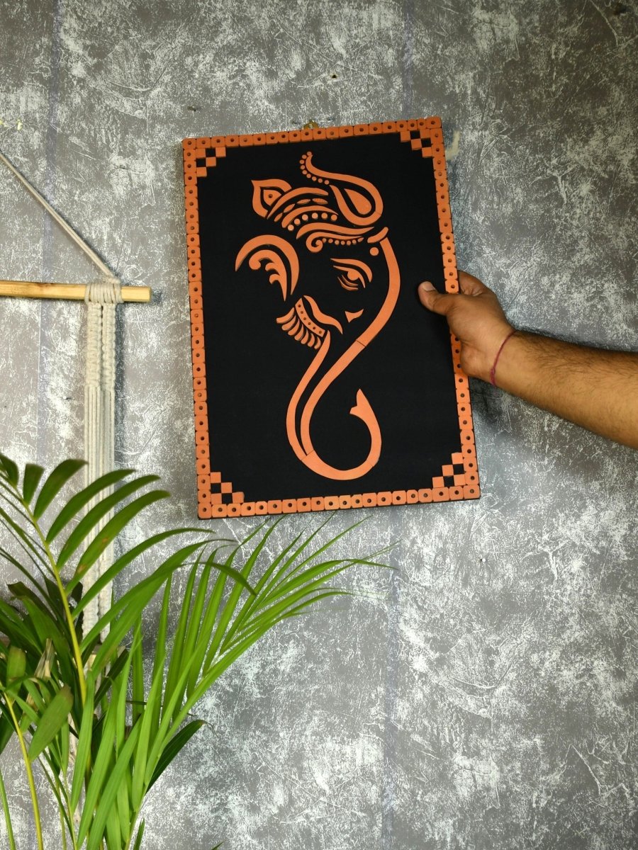 Handcrafted Abstract terracotta Ganesh Wall Art: Unique Home Decor