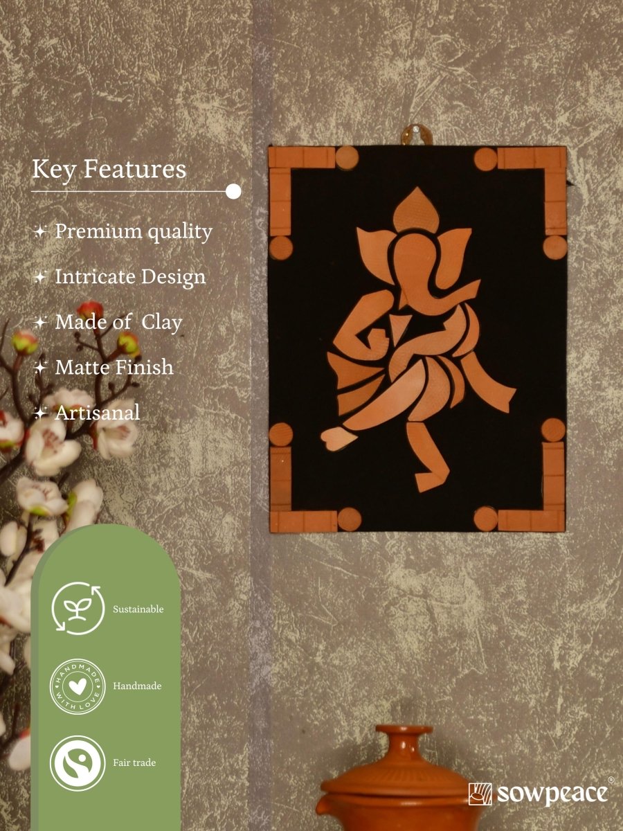 Handcrafted Terracotta Dancing Ganesh Wall Art: Unique Home Decor