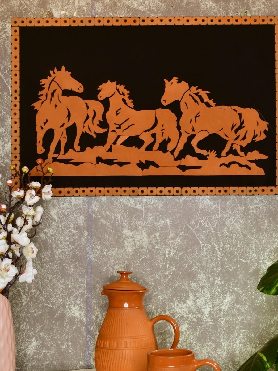 Handcrafted Terracotta Running Horse Wall Art Décor